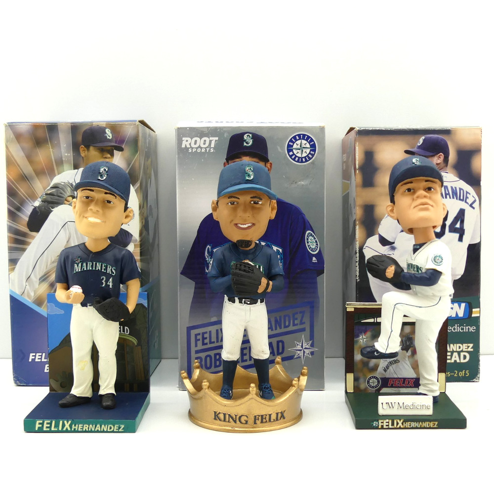 Lot of 3 Felix Hernandez Seattle Mariners Bobbleheads 2008 2009 Root Sports